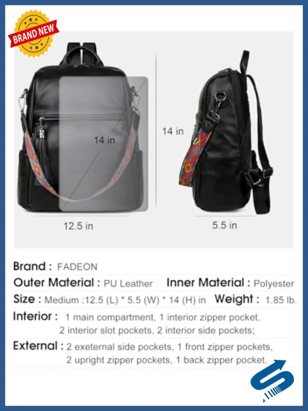 Waterproof Vegan Leather Backpack for Women, 13 inch Travel Work Bag